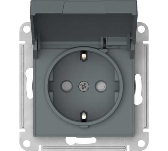 Механизм розетки Systeme Electric ATLASDESIGN с заземлением, со шторками, с крышкой, 16А, IP20, быстрозажимная клемма, грифель ATN000746S