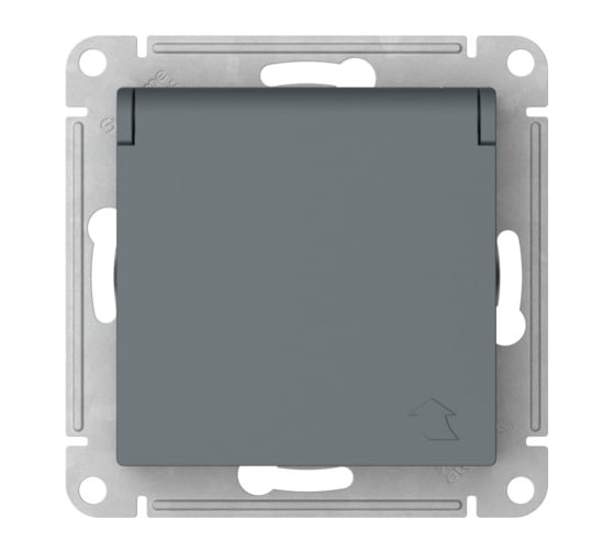 Механизм розетки Systeme Electric ATLASDESIGN с заземлением, со шторками, с крышкой, 16А, IP20, быстрозажимная клемма, грифель ATN000746S