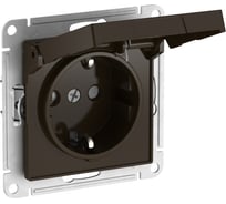Механизм розетки Systeme Electric ATLASDESIGN с заземлением, со шторками, с крышкой, 16А, IP20, быстрозажимная клемма, мокко ATN000646S