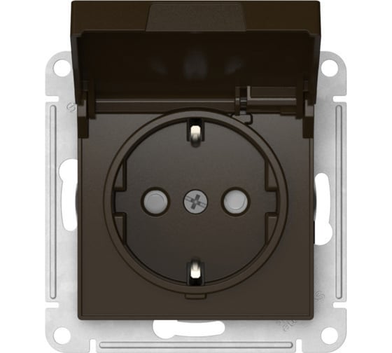 Механизм розетки Systeme Electric ATLASDESIGN с заземлением, со шторками, с крышкой, 16А, IP20, быстрозажимная клемма, мокко ATN000646S