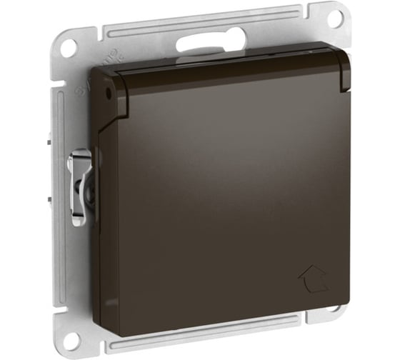 Механизм розетки Systeme Electric ATLASDESIGN с заземлением, со шторками, с крышкой, 16А, IP20, быстрозажимная клемма, мокко ATN000646S