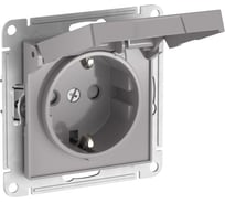 Механизм розетки Systeme Electric ATLASDESIGN с заземлением, со шторками, с крышкой, 16А, IP20, быстрозажимная клемма, алюминий ATN000346S