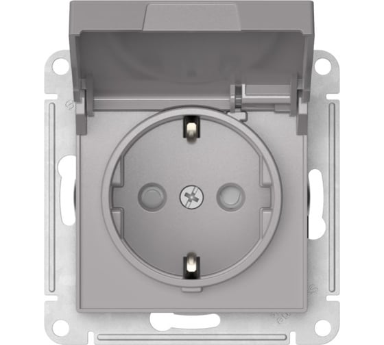 Механизм розетки Systeme Electric ATLASDESIGN с заземлением, со шторками, с крышкой, 16А, IP20, быстрозажимная клемма, алюминий ATN000346S