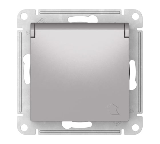 Механизм розетки Systeme Electric ATLASDESIGN с заземлением, со шторками, с крышкой, 16А, IP20, быстрозажимная клемма, алюминий ATN000346S