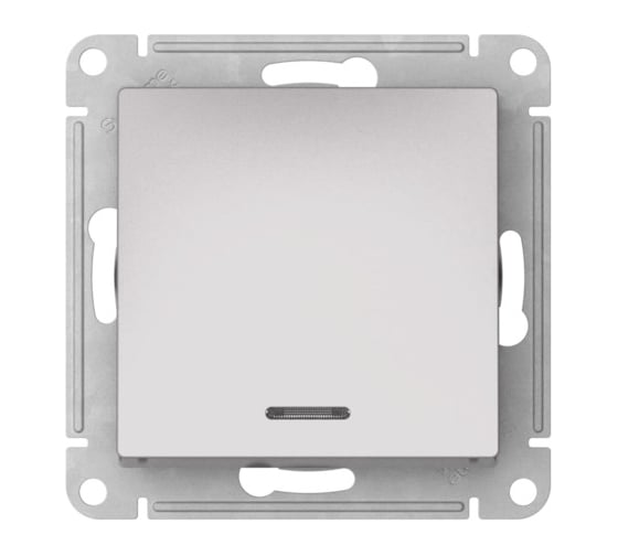 1-клавишный переключатель с подсветкой Systeme Electric ATLASDESIGN, сх.6а, 10АХ, мех., быстрозажимные клеммы, алюминий ATN000363S