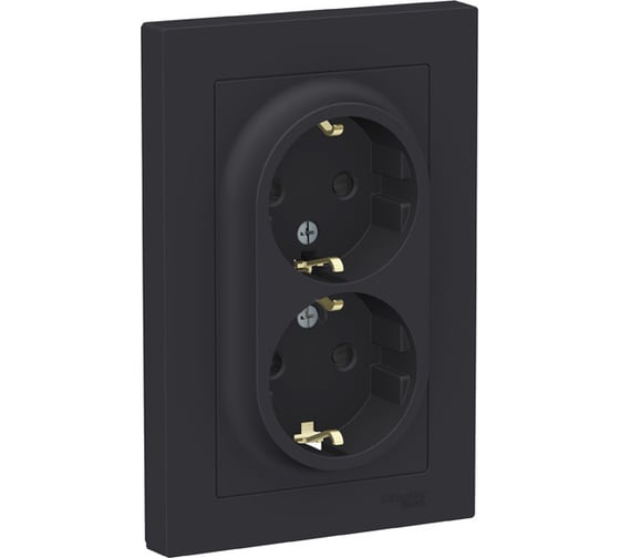 Розетка Systeme Electric ATLASDESIGN RRR двойная с заземлением со шторками, 16А, в сборе, карбон ATN001026R