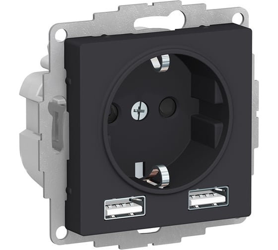 Механизм розетки Systeme Electric ATLASDESIGN RRR 16А, c 2 USB A+A, 5В/2,4А, 2x5В/1,2 А, карбон ATN001030R