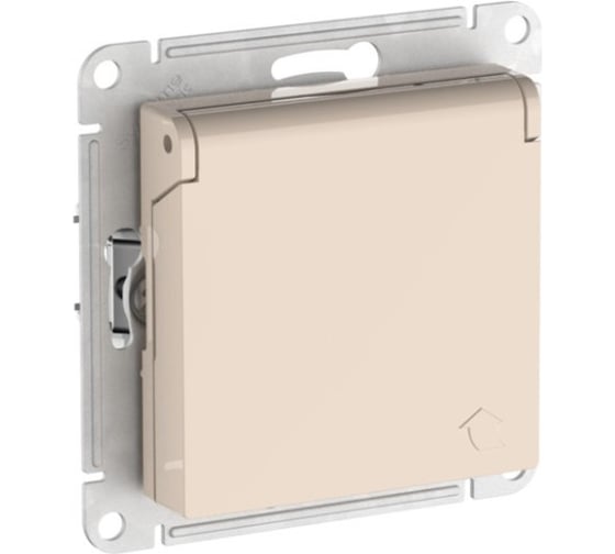 Механизм розетки Systeme Electric ATLASDESIGN с заземлением, со шторками, с крышкой, 16А, IP20, быстрозажимная клемма, бежевый ATN000246S