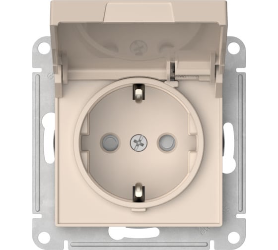 Механизм розетки Systeme Electric ATLASDESIGN с заземлением, со шторками, с крышкой, 16А, IP20, быстрозажимная клемма, бежевый ATN000246S