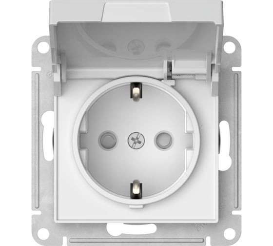 Механизм розетки Systeme Electric ATLASDESIGN с заземлением, со шторками, с крышкой, 16А, IP20, быстрозажимная клемма, белый ATN000146S
