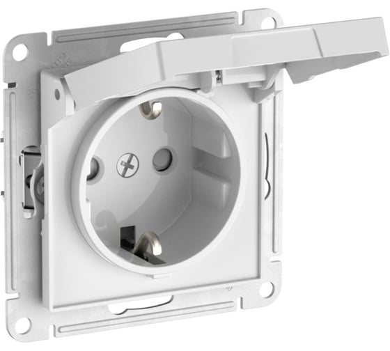 Механизм розетки Systeme Electric ATLASDESIGN с заземлением, со шторками, с крышкой, 16А, IP20, быстрозажимная клемма, белый ATN000146S