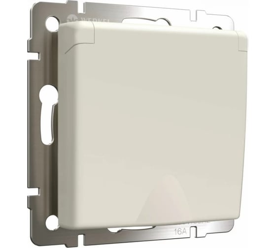 Розетка WERKEL с заземлением и шторками, c крышкой, IP44, айвори матовый a069587