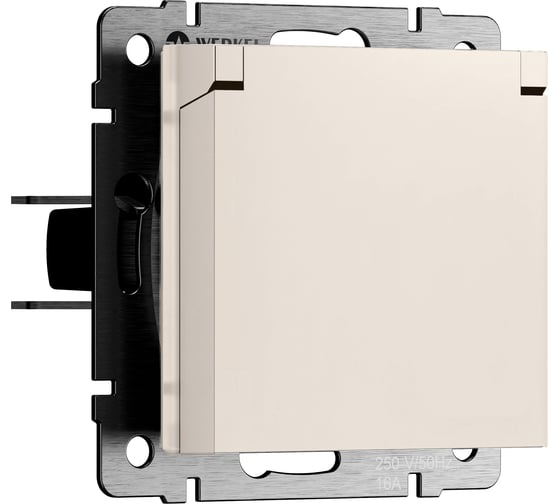Розетка WERKEL с заземлением и шторками, c крышкой, IP44, айвори матовый a069587