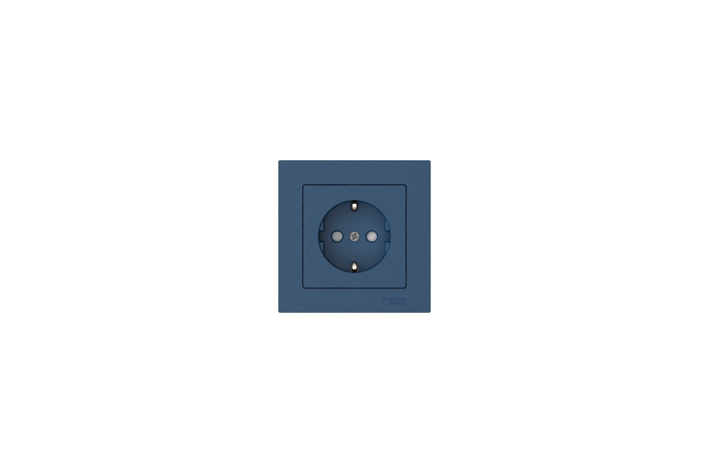 РозеткаSystemeElectricATLASDESIGNсзаземлениемсошторками,16А,всборе,быстрозажим.клем.,аквамаринATN001144S