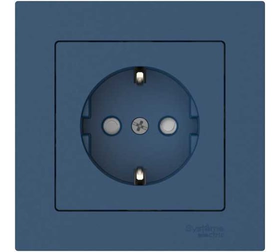 Розетка Systeme Electric ATLASDESIGN с заземлением со шторками, 16А, в сборе, быстрозажим. клем., аквамарин ATN001144S