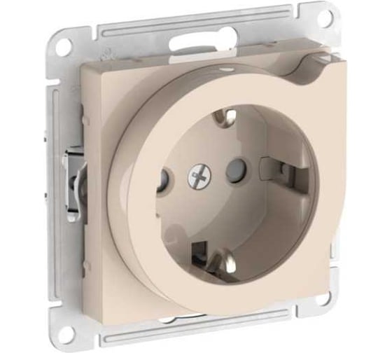 Розетка Systeme Electric ATLASDESIGN с заземлением со шторками с выталк., 16А, мех., быстрозажим. клем., бежевый ATN000247S