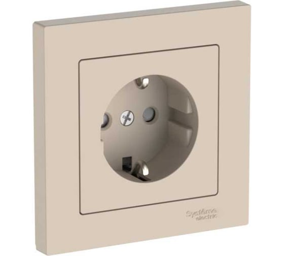 Розетка Systeme Electric ATLASDESIGN с заземлением со шторками, 16А, в сборе, быстрозажим. клем., песочный ATN001244S