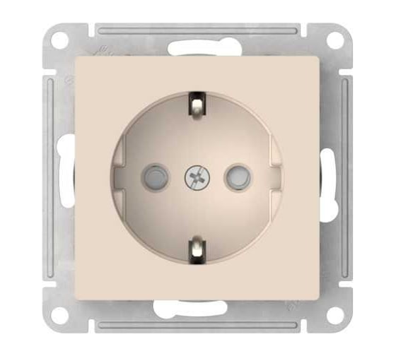 Розетка Systeme Electric ATLASDESIGN с заземлением со шторками, 16А, мех., быстрозажим. клем., бежевый ATN000245S