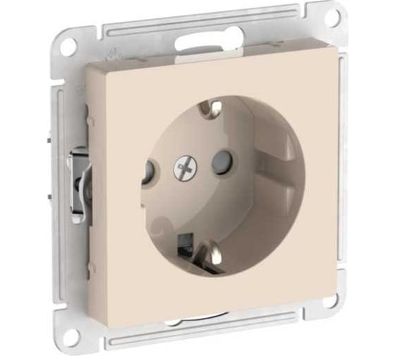 Розетка Systeme Electric ATLASDESIGN с заземлением со шторками, 16А, мех., быстрозажим. клем., бежевый ATN000245S