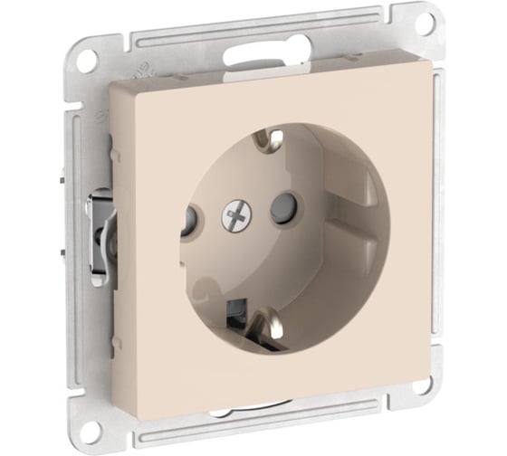 Розетка Systeme Electric ATLASDESIGN с заземлением со шторками, 16А, мех., быстрозажим. клем., бежевый ATN000245S