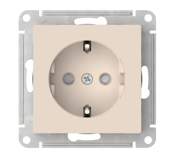 Розетка Systeme Electric ATLASDESIGN с заземлением со шторками, 16А, мех., быстрозажим. клем., бежевый ATN000245S