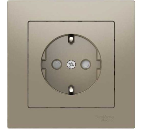 Розетка Systeme Electric ATLASDESIGN с заземлением со шторками, 16А, в сборе, быстрозажим. клем., шампань ATN000544S