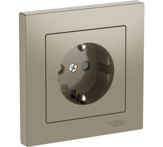 Розетка Systeme Electric ATLASDESIGN с заземлением со шторками, 16А, в сборе, быстрозажим. клем., шампань ATN000544S