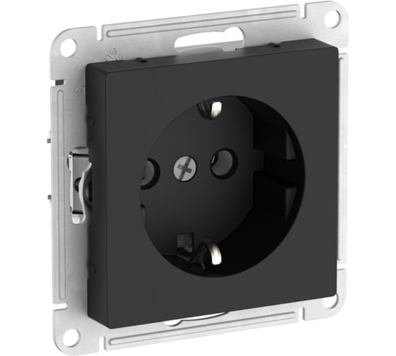 Розетка Systeme Electric ATLASDESIGN с заземлением, 16А, мех., быстрозажим. клем., КАРБОН ATN001043S