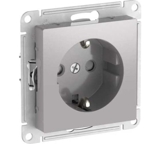 Розетка Systeme Electric ATLASDESIGN с заземлением со шторками, 16А, мех., быстрозажим. клем., алюминий ATN000345S
