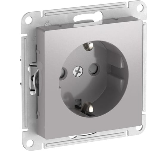 Розетка Systeme Electric ATLASDESIGN с заземлением со шторками, 16А, мех., быстрозажим. клем., алюминий ATN000345S