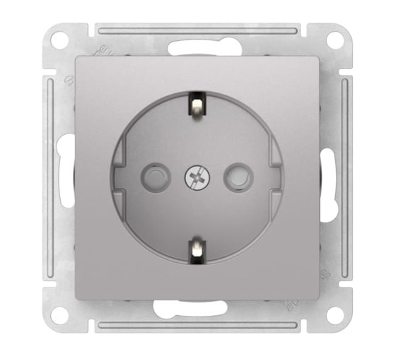 Розетка Systeme Electric ATLASDESIGN с заземлением со шторками, 16А, мех., быстрозажим. клем., алюминий ATN000345S