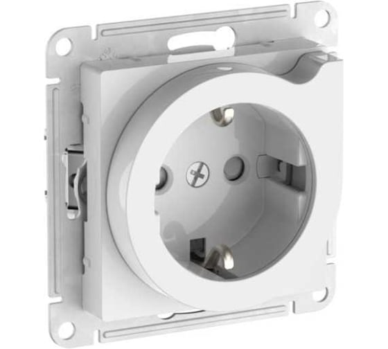 Розетка Systeme Electric ATLASDESIGN с заземлением со шторками с выталк., 16А, мех., быстрозажим. клем., белый ATN000147S