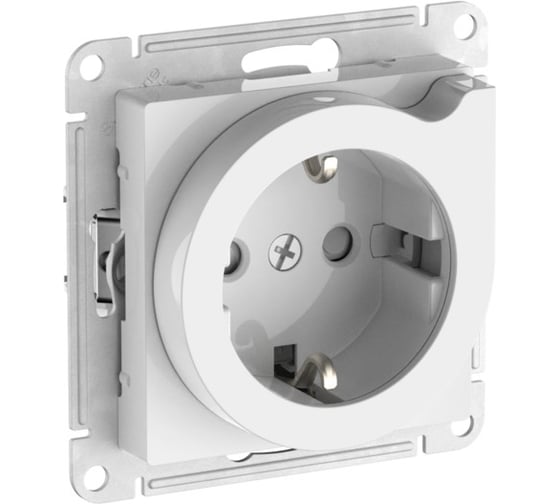 Розетка Systeme Electric ATLASDESIGN с заземлением со шторками с выталк., 16А, мех., быстрозажим. клем., белый ATN000147S