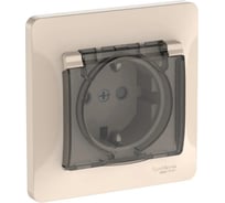 Розетка Systeme Electric GLOSSA с заземлением со шторк. с крышк., 16А, IP44, в сборе, быстрозажим. клем., БЕЖЕВЫЙ GSL000248S