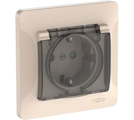 Розетка Systeme Electric GLOSSA с заземлением со шторк. с крышк., 16А, IP44, в сборе, быстрозажим. клем., БЕЖЕВЫЙ GSL000248S