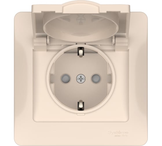 Розетка Systeme Electric GLOSSA с заземлением со шторк. с крышк., 16А, IP20, в сборе, быстрозажим. клем., БЕЖЕВЫЙ GSL000246S