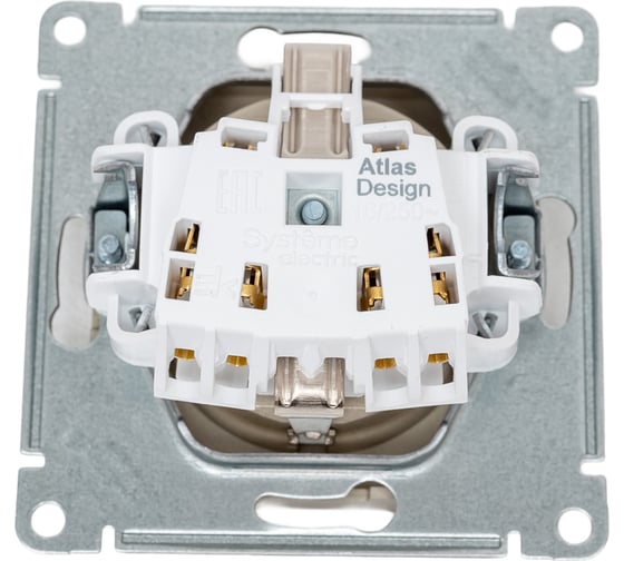 Розетка Systeme Electric ATLASDESIGN с заземлением со шторками, 16А, мех., быстрозажим. клем., ШАМПАНЬ ATN000545S