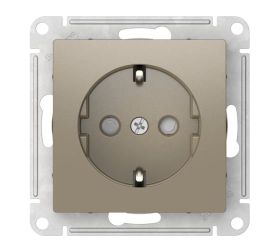 Розетка Systeme Electric ATLASDESIGN с заземлением со шторками, 16А, мех., быстрозажим. клем., ШАМПАНЬ ATN000545S