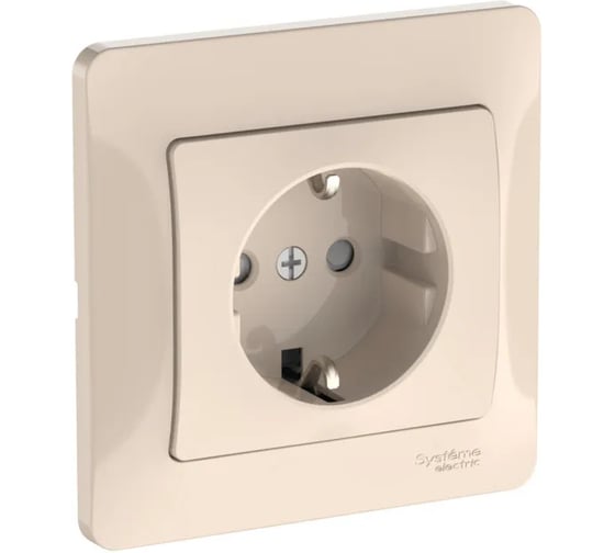 Розетка Systeme Electric GLOSSA с заземлением со шторками, 16А, в сборе, быстрозажим. клем., БЕЖЕВЫЙ GSL000244S