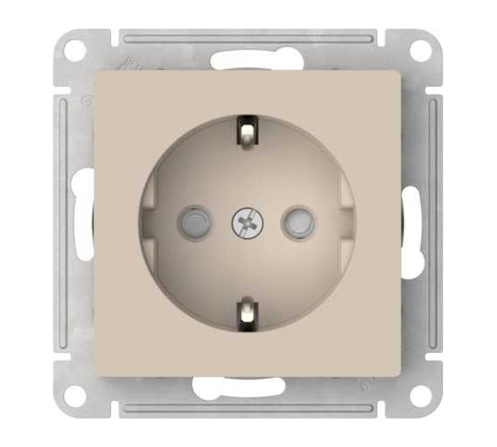 Розетка Systeme Electric ATLASDESIGN с заземлением со шторками, 16А, мех., быстрозажим. клем., песочный ATN001245S