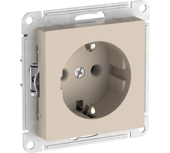 Розетка Systeme Electric ATLASDESIGN с заземлением, 16А, мех., быстрозажим. клем., ПЕСОЧНЫЙ ATN001243S