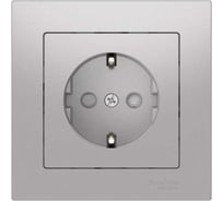 Розетка Systeme Electric ATLASDESIGN с заземлением со шторками, 16А, в сборе, быстрозажим. клем., алюминий ATN000344S