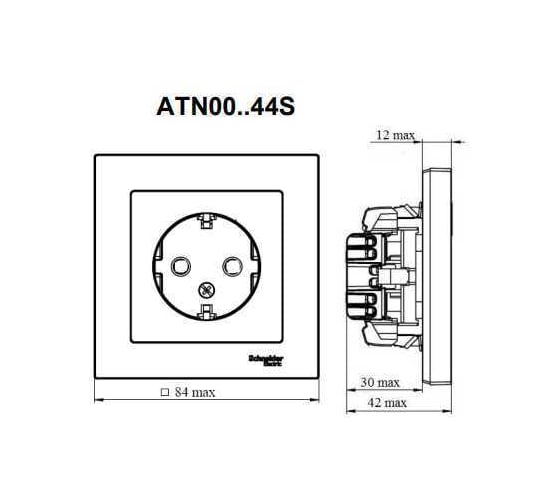 Розетка Systeme Electric ATLASDESIGN с заземлением со шторками, 16А, в сборе, быстрозажим. клем., алюминий ATN000344S