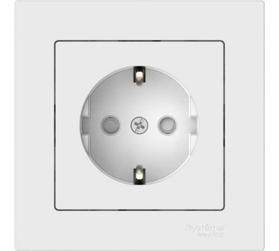 Розетка Systeme Electric ATLASDESIGN с заземлением со шторками, 16А, в сборе, быстрозажим. клем., белый ATN000144S