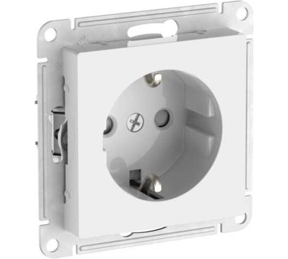 Розетка Systeme Electric ATLASDESIGN с заземлением со шторками, 16А, мех., быстрозажим. клем., белый ATN000145S