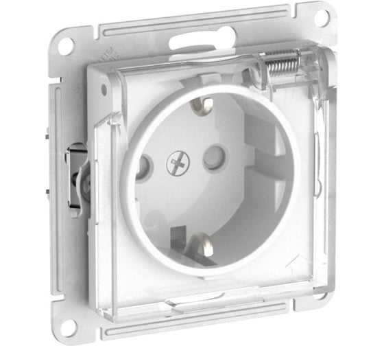Розетка Systeme Electric ATLASDESIGN AQUA с заземлением со шторками с прозрачной крышкой, 16А, IP44, мех., быстрозажимные клеммы, белый ATN440146S