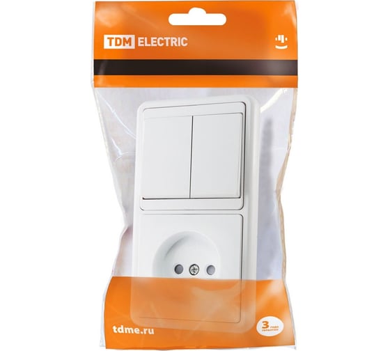 Комбинированный блок TDM ELECTRIC БКВР 2-х клавишный выключатель + розетка 2П с защитными шторками SQ1813-0005