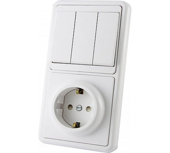Комбинированный блок TDM ELECTRIC БКВР 3-х клавишный выключатель + розетка 2П с защитными шторками SQ1813-0006