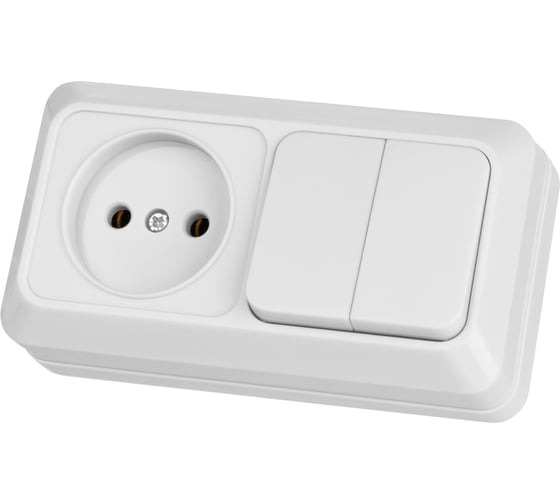 Комбинированный блок TDM ELECTRIC выключатель 2-клавишный 10А + розетка 2П 10А 250В БКВР IP20 белый "Ладога" SQ1801-0106 1