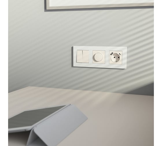 Розетка WERKEL с заземлением, шторками и usb тип a+c, айвори матовый a069611